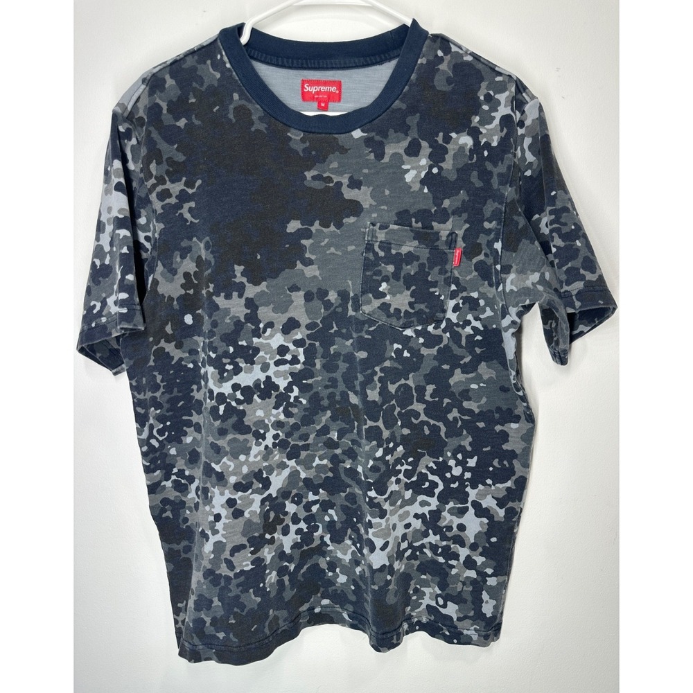 Supreme Camo Print Crew Neck Pocket T Shirt Short Sleeve Blue -‎ Medium